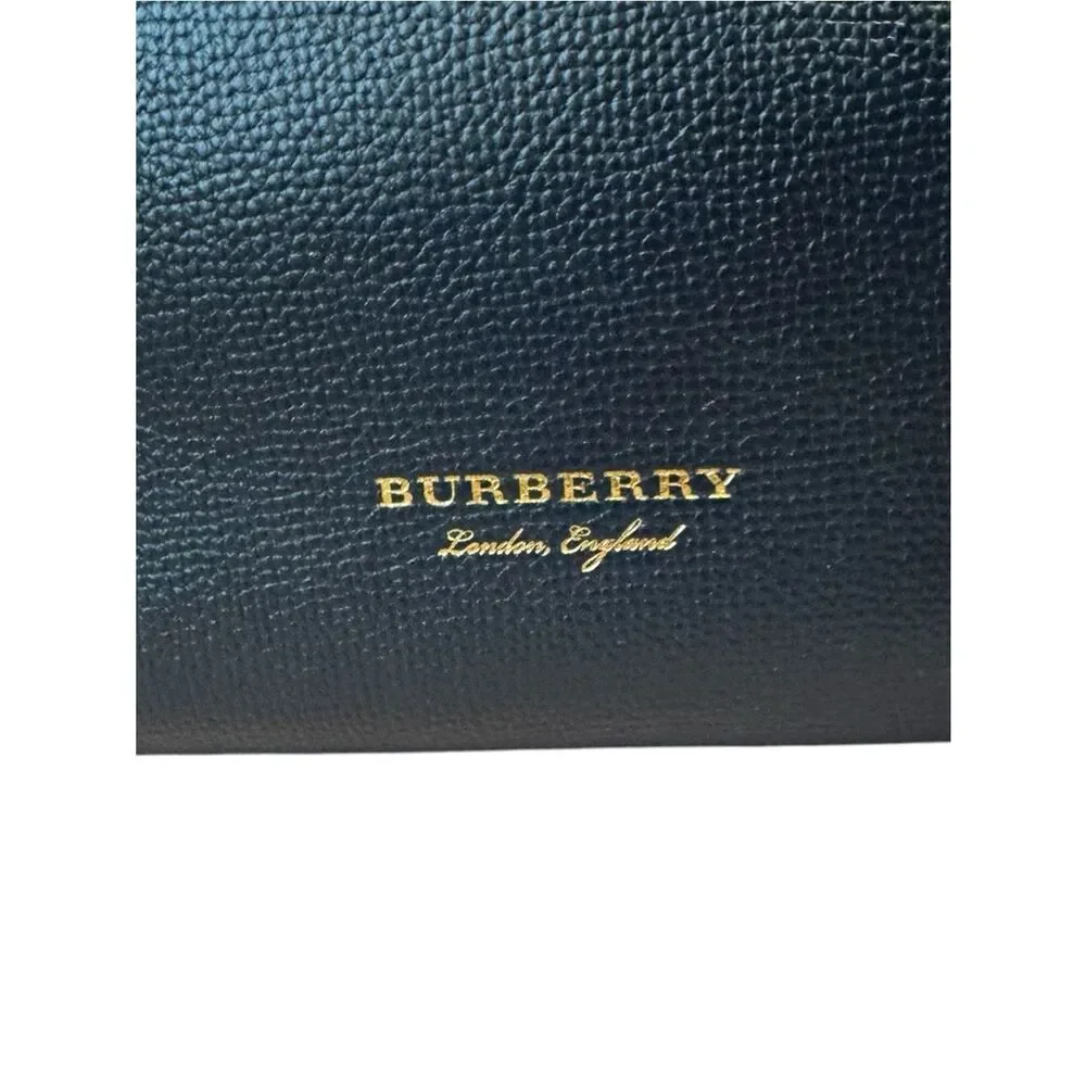 Burberry Navy Blue Saffiano Pebbled Leather Nova Check 2way Banner Satchel Ex+